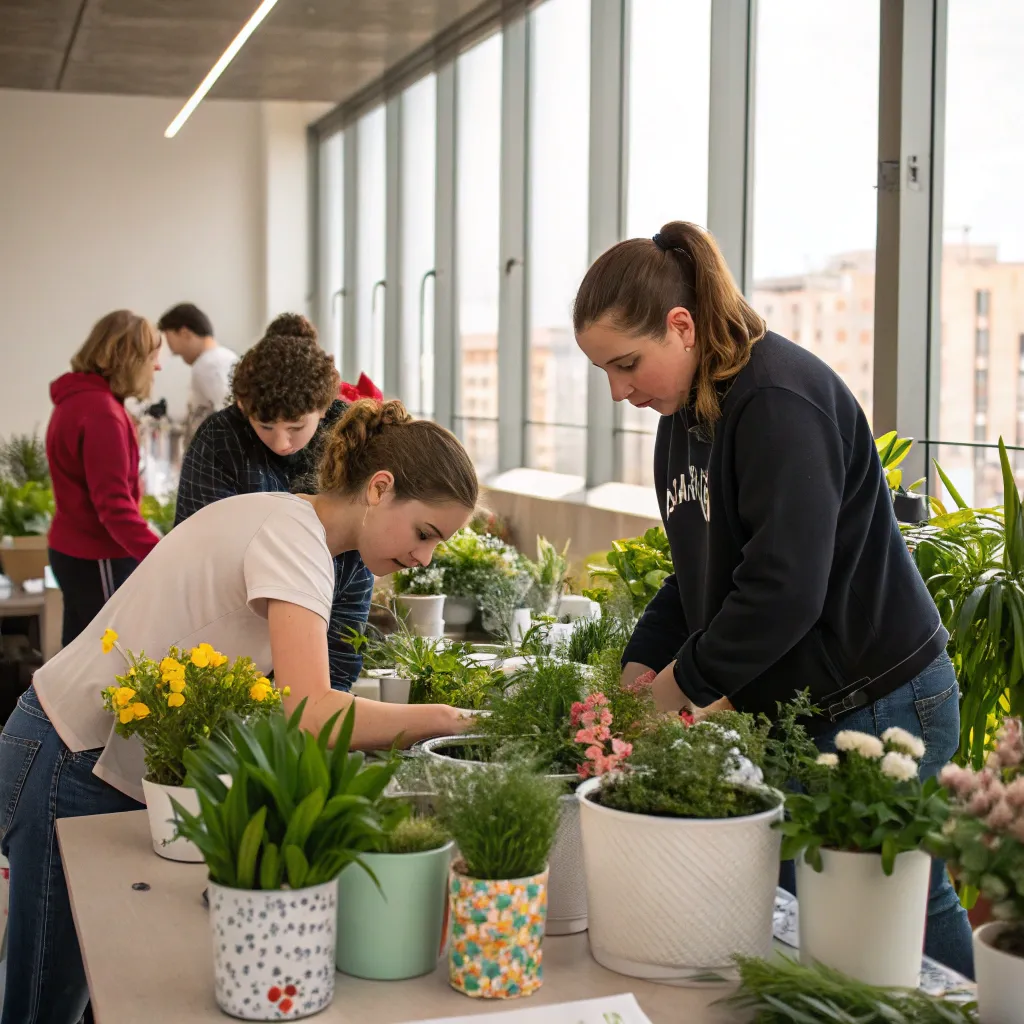Participants engaging in a plant composition workshop organized by SORVALINEX